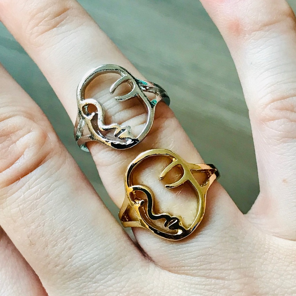 Feminine Face Adjustable Ring, Silver or Gold
